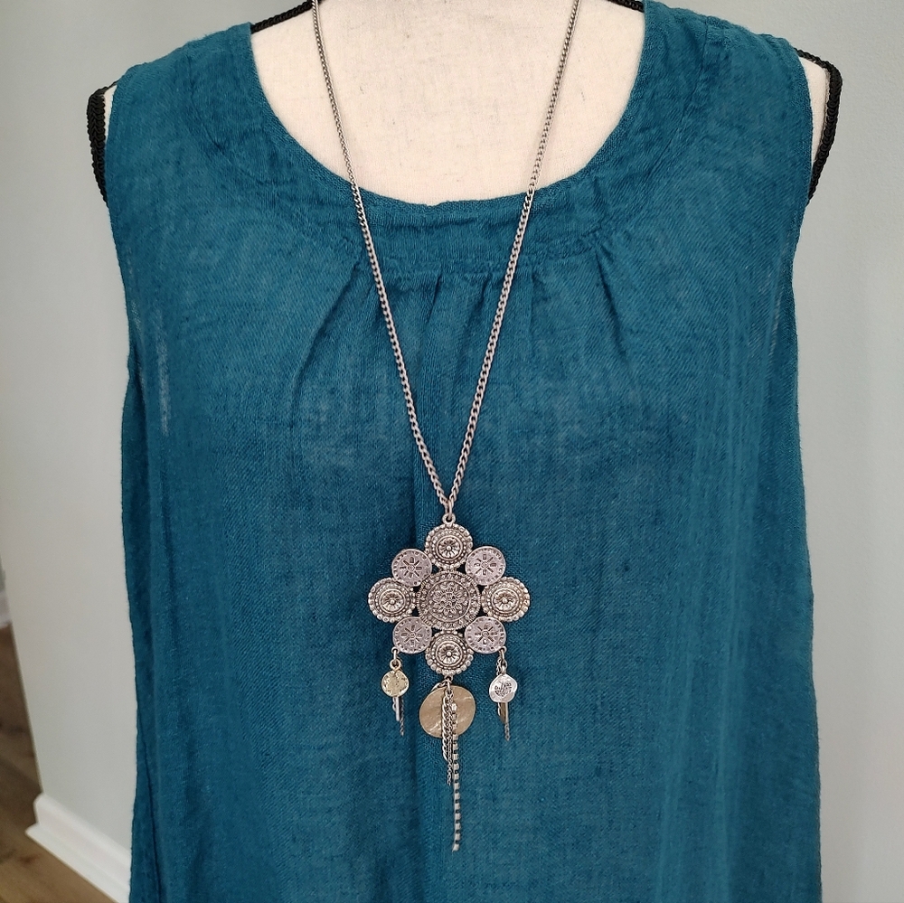 Chico's Vintage Mixed Metal Necklace Mayan Aztec Rhinestone Drop 1990s Y2K NWT